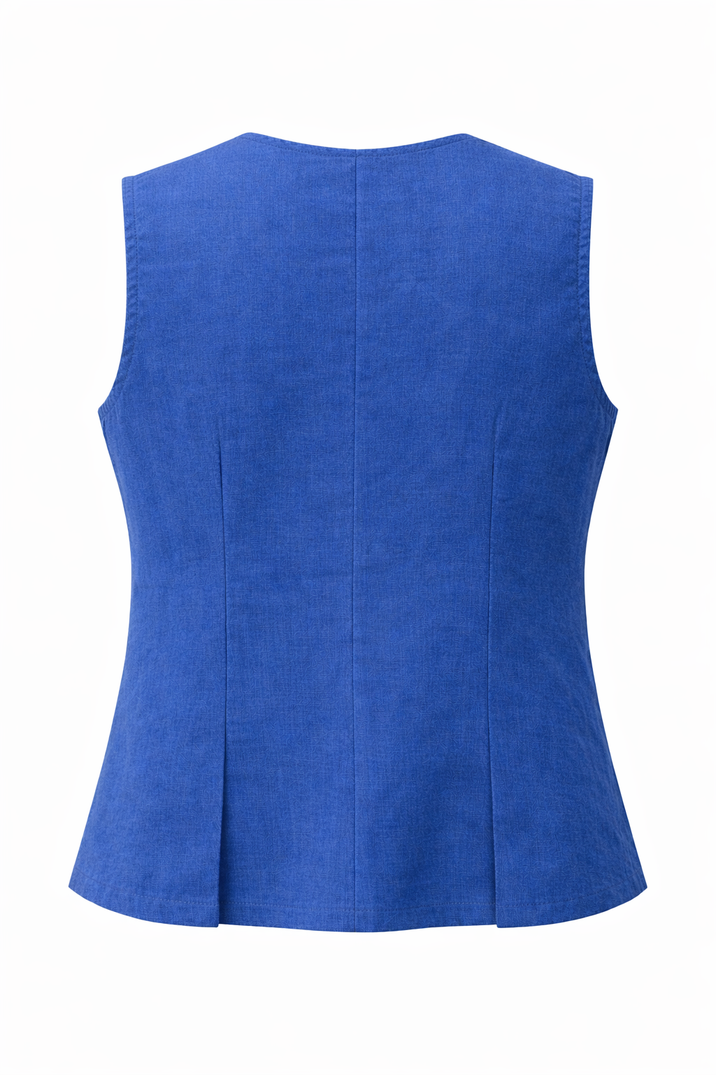 Blue European Linen Blend Sleeveless Button Front Top – Flattering A-Line Fit | Lightweight Summer Layer