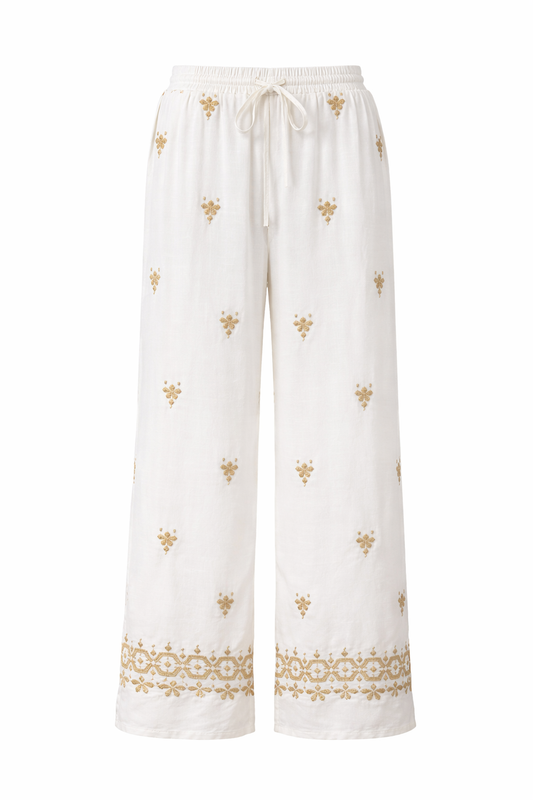 Embroidered Linen Blend Pants | PAPA VANCOUVER