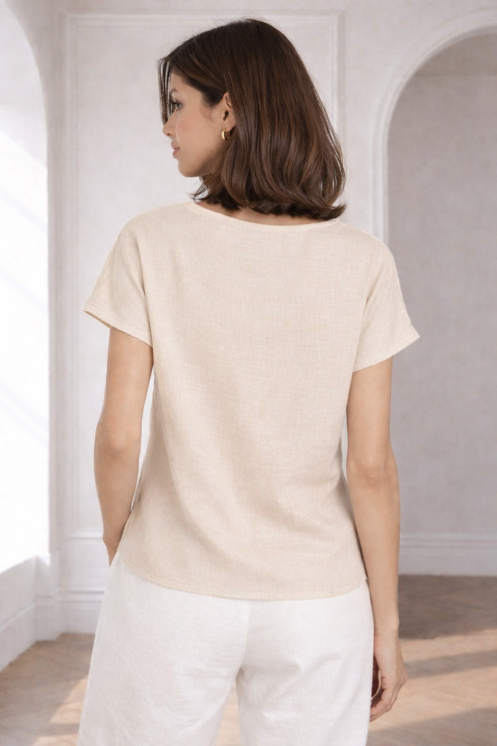 Beige Linen Top for Women