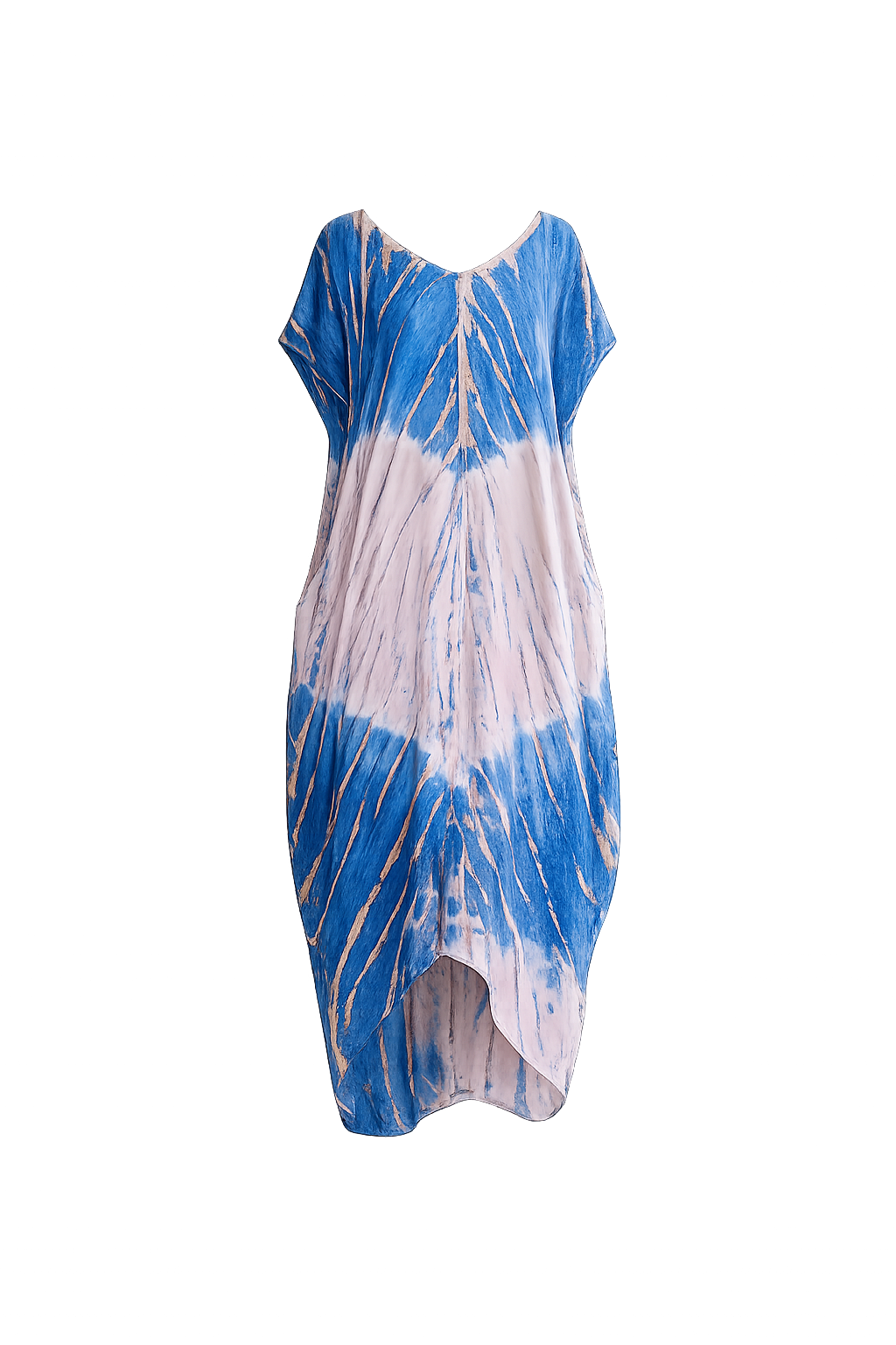 Bali Tie-Dye Kaftan Dress – Blue & Sand, Relaxed Fit, Lightweight Rayon, One Size