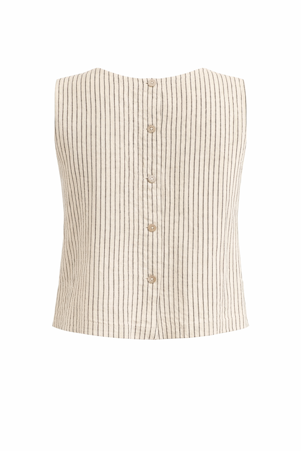 Striped Linen Sleeveless Top – Natural Beige Lightweight Summer Blouse