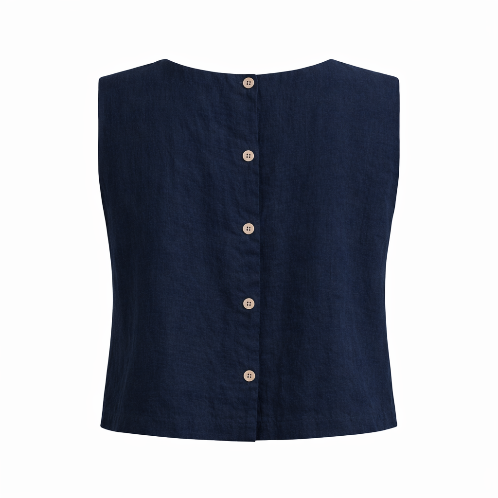Linen Sleeveless Top – Navy Lightweight Summer Blouse