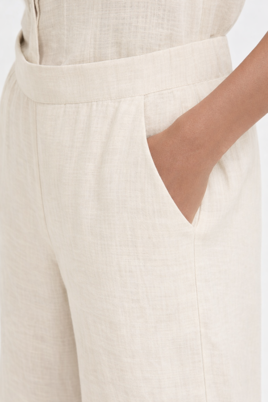 Natural Linen Blend Wide-Leg Pants | ICHI