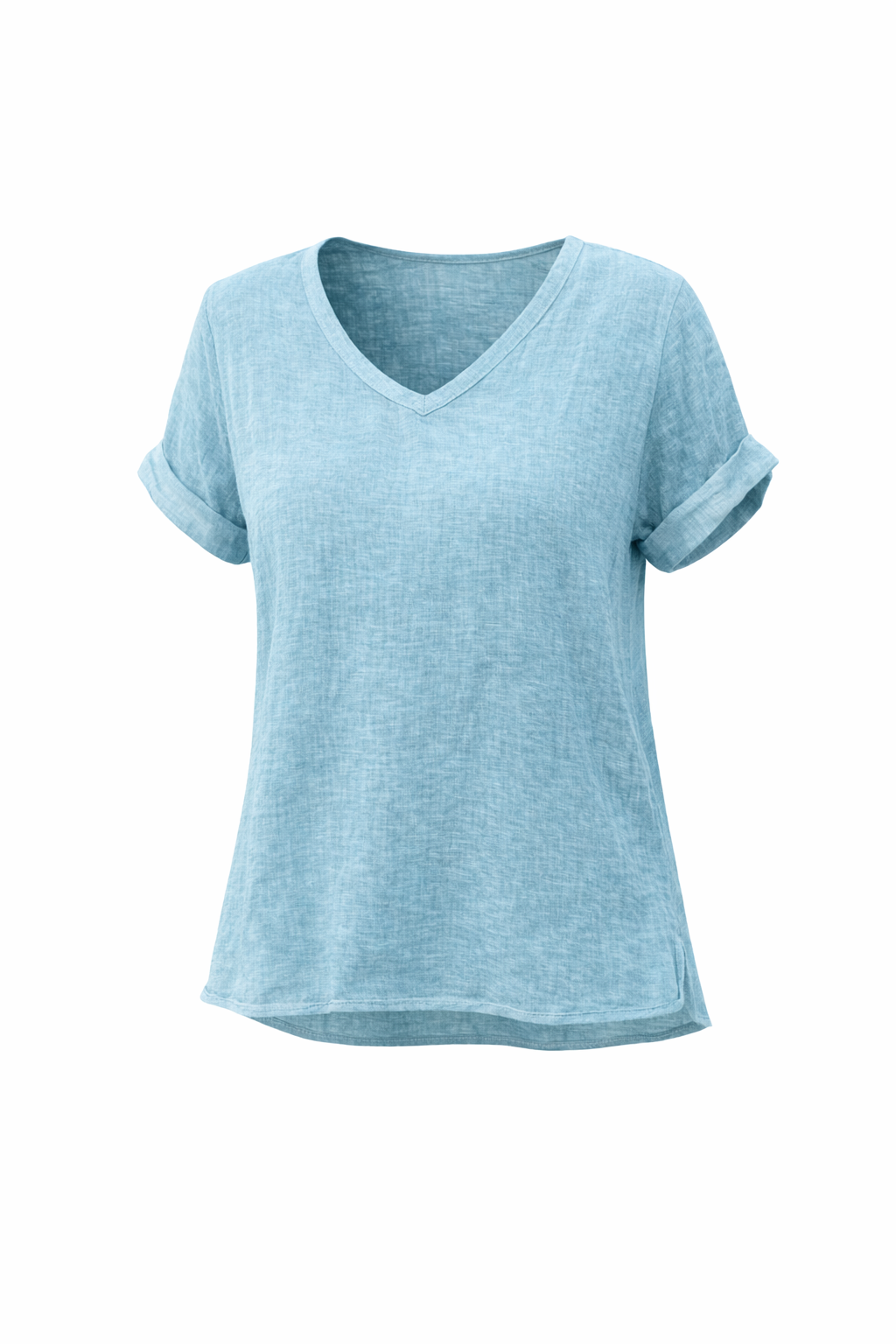 Breezy V-Neck Linen Tee - Powder Blue