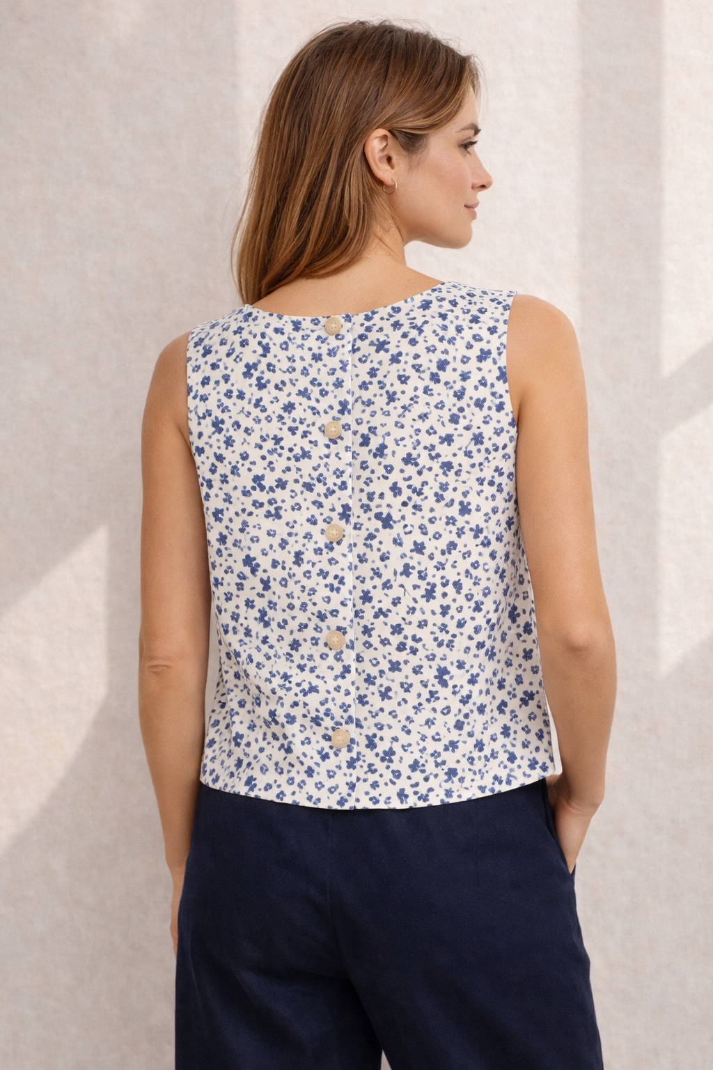 Linen Sleeveless Top – Floral Lightweight Summer Blouse