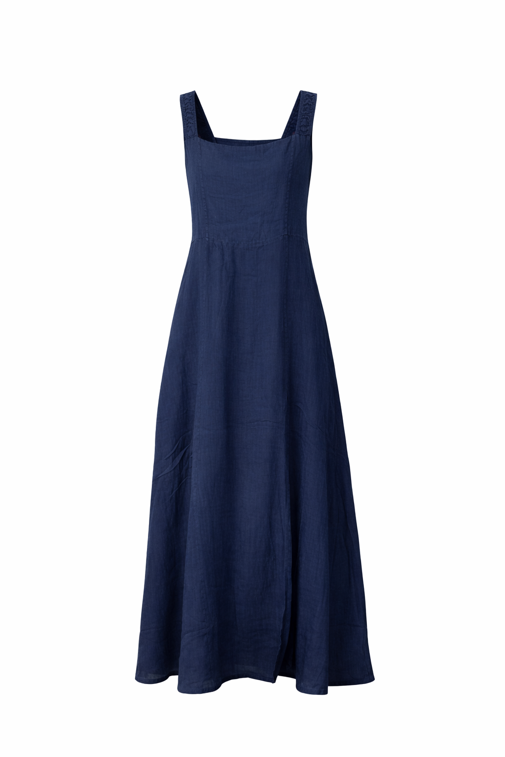 Classic Linen Maxi Dress With Side Split - Navy | Eternelle