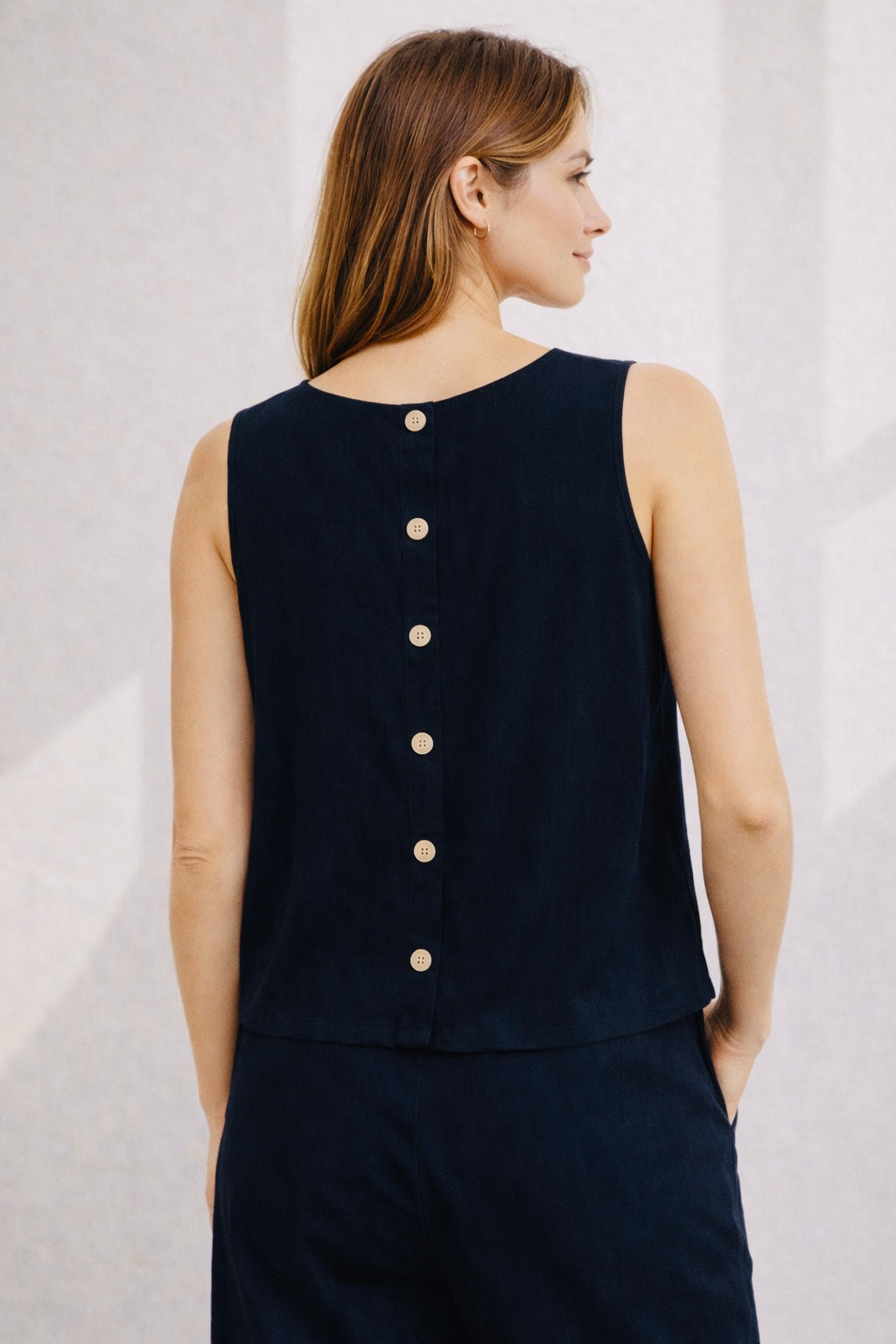 Linen Sleeveless Top – Navy Lightweight Summer Blouse