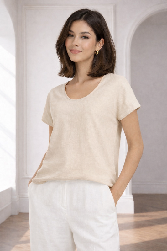Beige Linen Top for Women