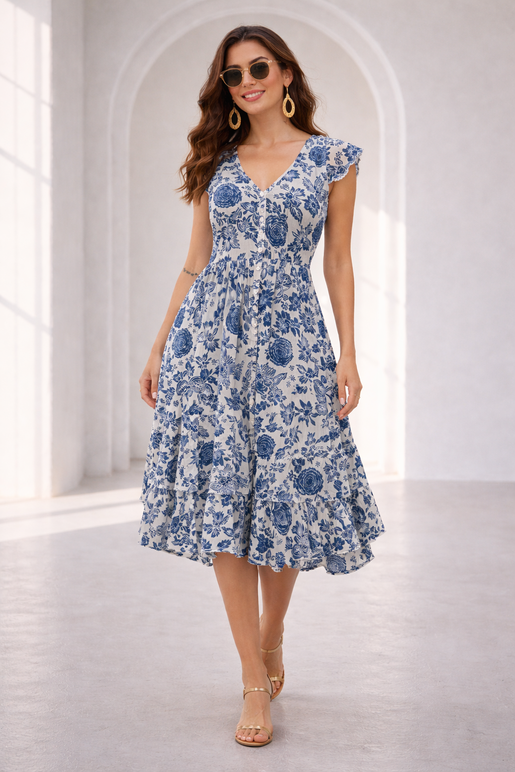 Blue Bloom Midi Dress by Papa Vancouver