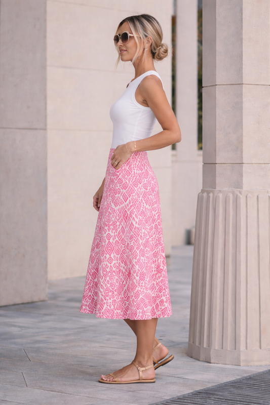 A-Line Midi Skirt | ICHI - Coral