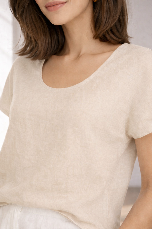 Beige Linen Top for Women