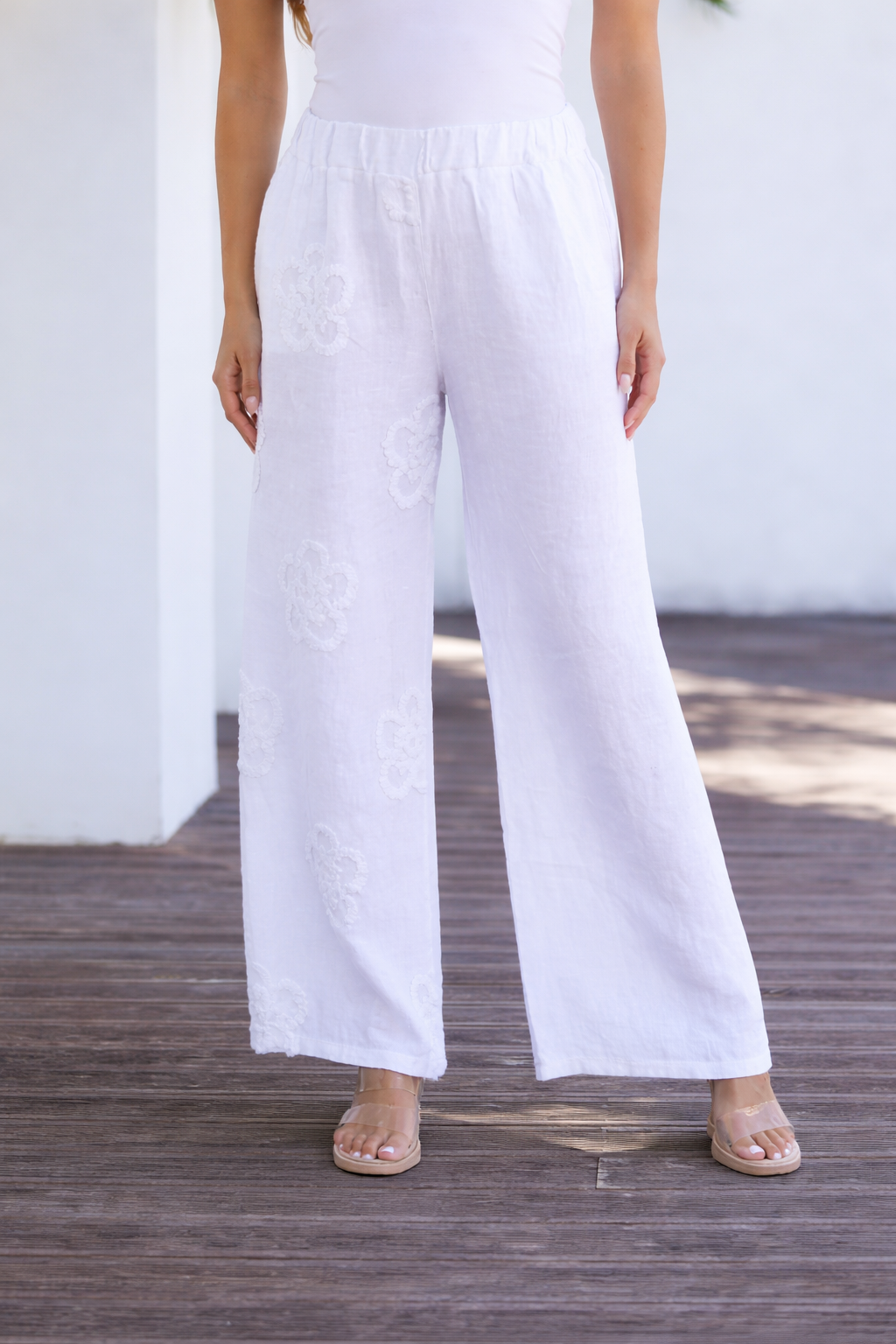 Lila’s Bloom Stitch Pant - White