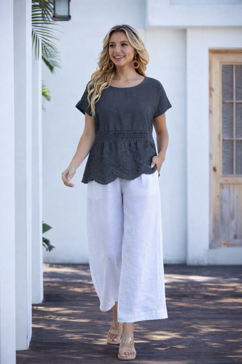 Linen Scalloped Top