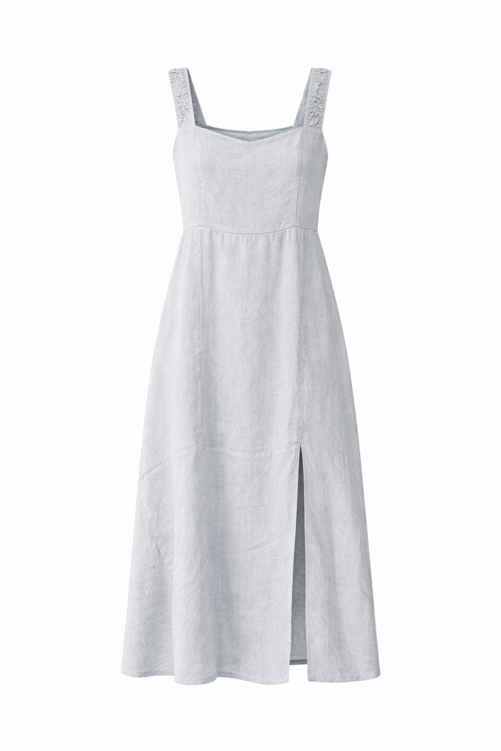 Classic Linen Midi Dress with Side Slit – Soft Grey | Orange Fashion