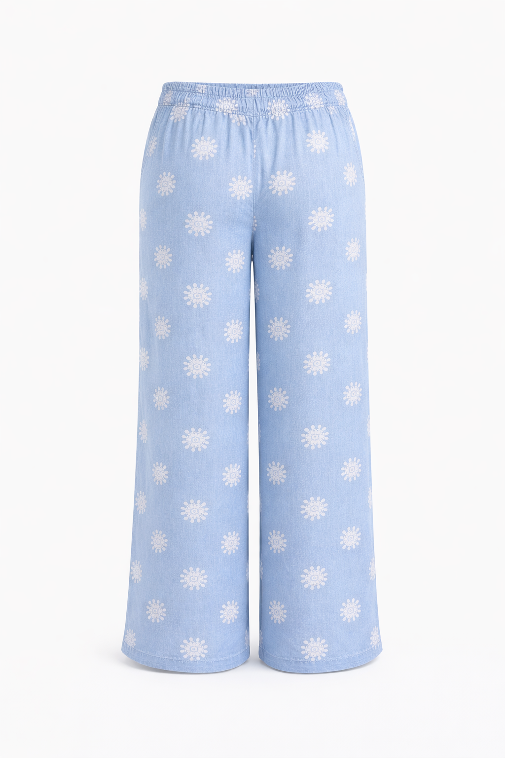 Italian Tencel Palazzo Pants Light  – Wide Leg Denim Print | One Size Relaxed Fit