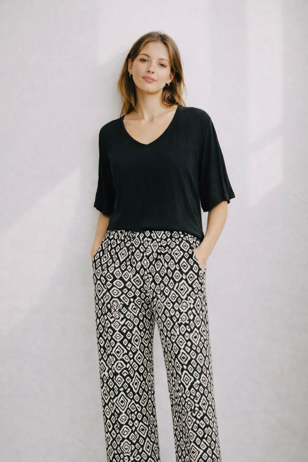 Short Sleeve Crepe Lightweight & Flowy Top | Blue or Black