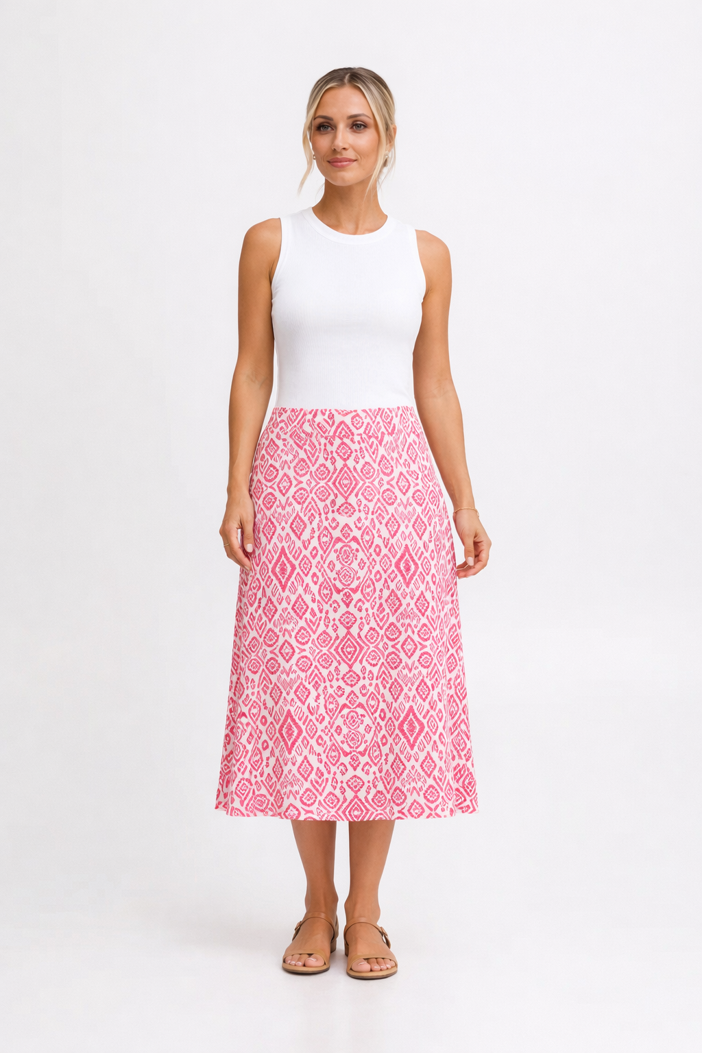 A-Line Midi Skirt | ICHI - Coral