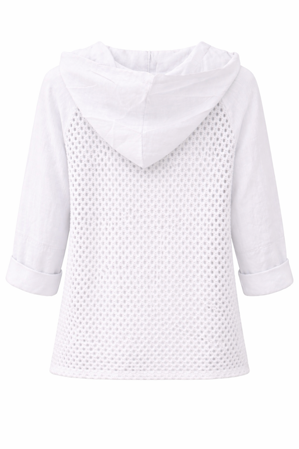 Italian Linen & Crochet Zip Hoodie Jacket – Lightweight Layer with Pockets