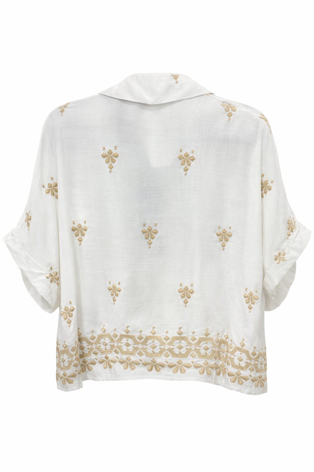 Embroidered Linen Blend Button-Up Blouse | PAPA VANCOUVER