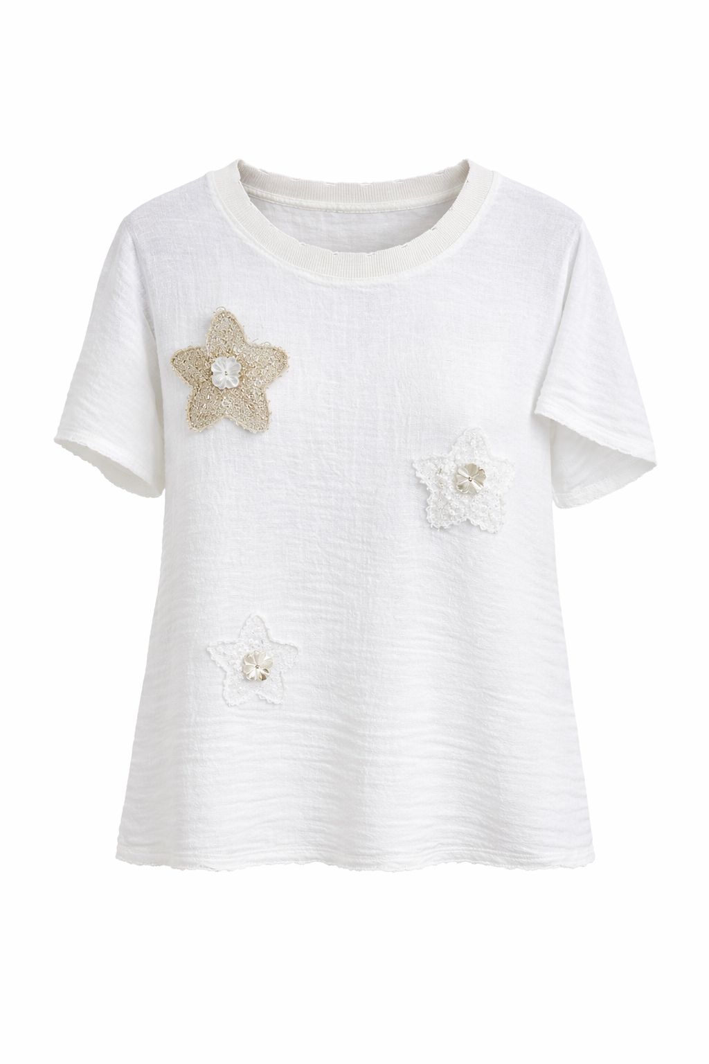 Italian Linen Star Embellished Top White | Eternelle