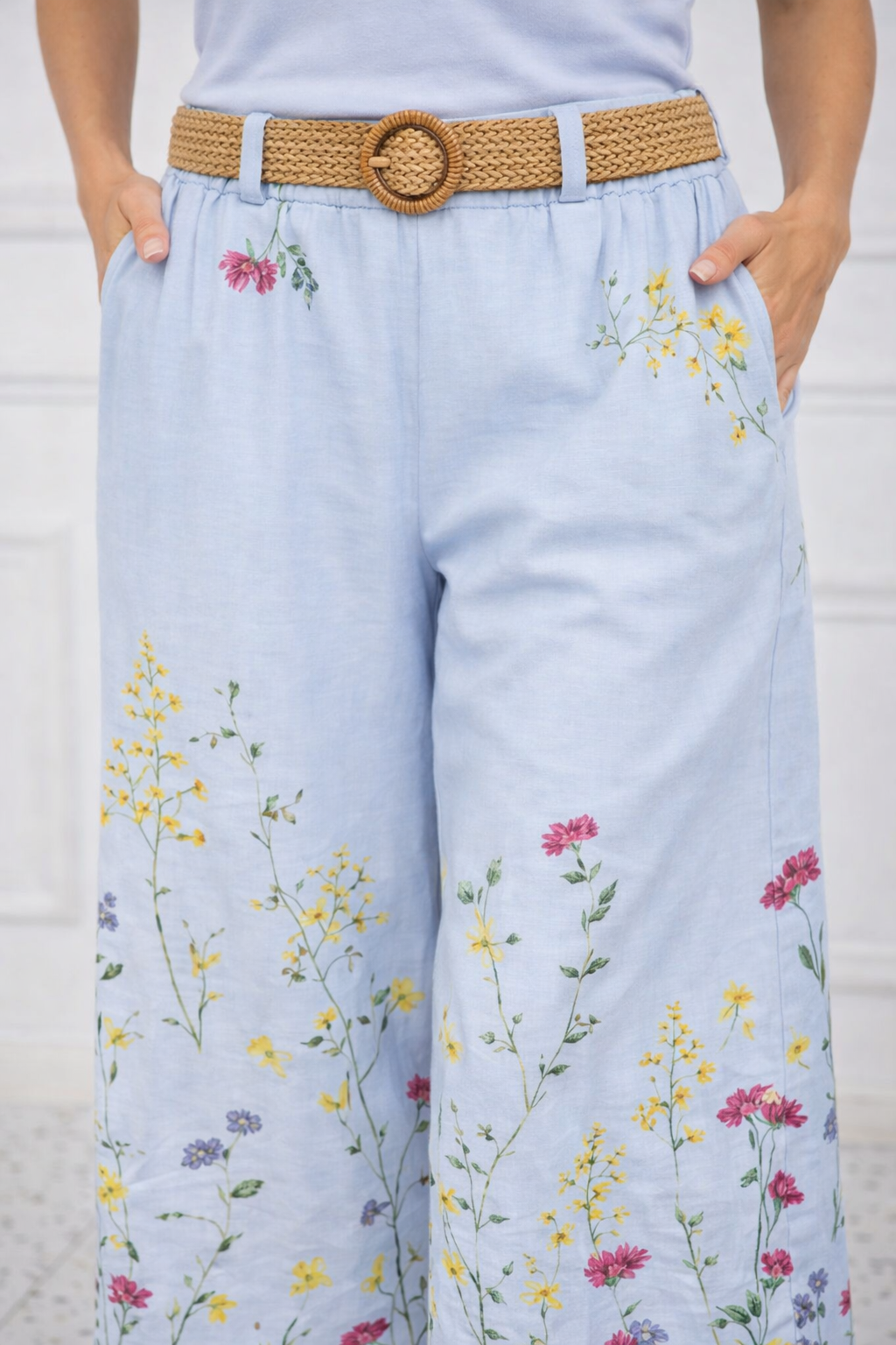 Sorella Floral Linen Pants with Belt
