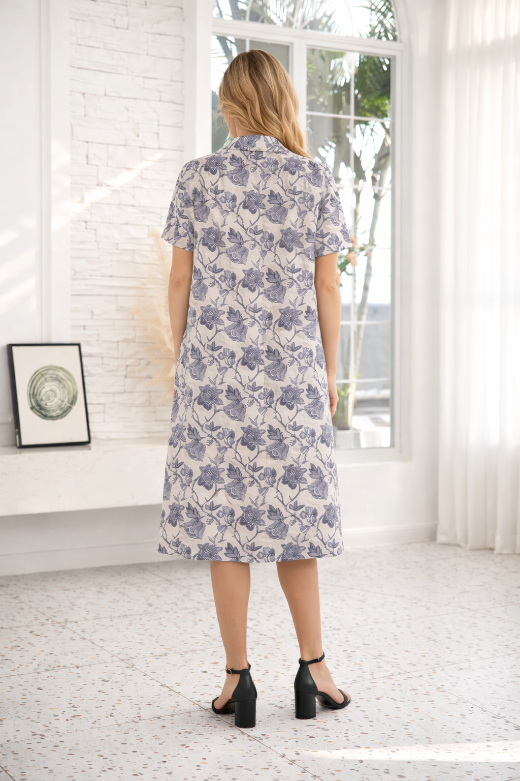 Floral Linen Blend Shirt Dress