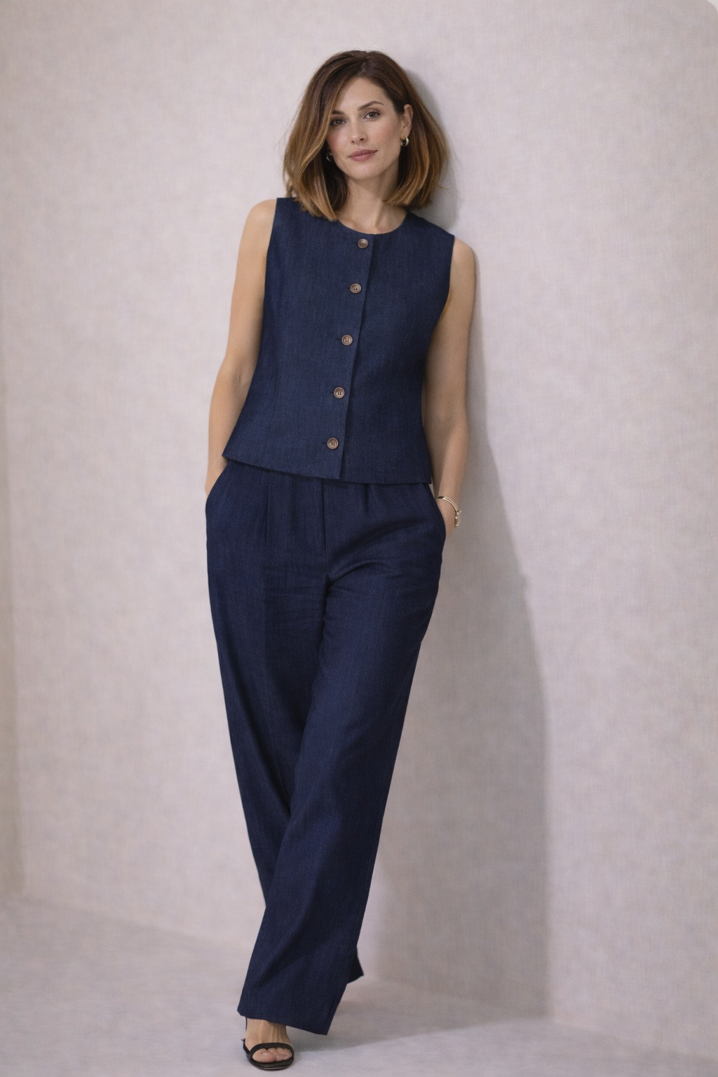 Indigo Tailored Wide-Leg Pants