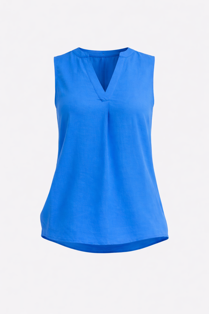 European V-Neck Sleeveless Blouse – 100% Viscose | Soft Draped Lightweight Top