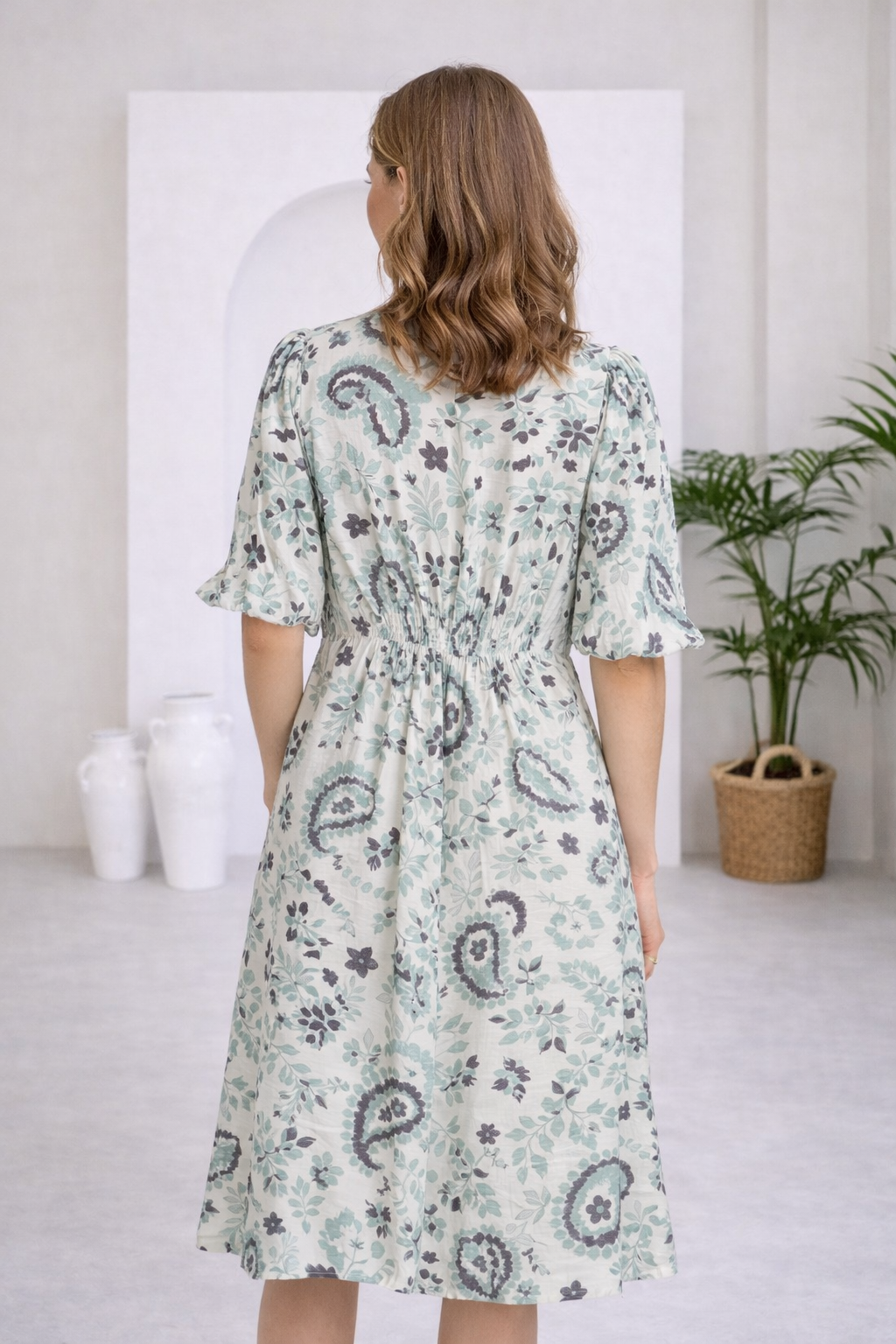 Flowy V-neck Button Down Dress | FRANSA