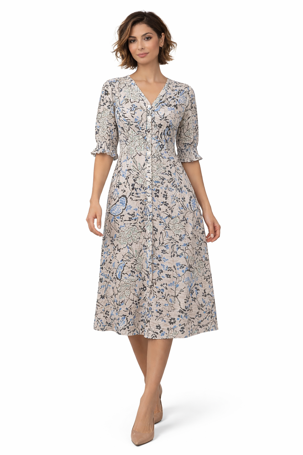 Botanical Button Down Midi Dress | Fransa