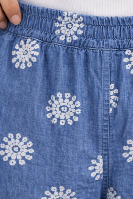 Italian Tencel Palazzo Pants – Wide Leg Denim Print | One Size Relaxed Fit