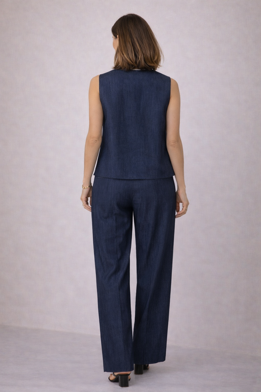 Indigo Tailored Wide-Leg Pants