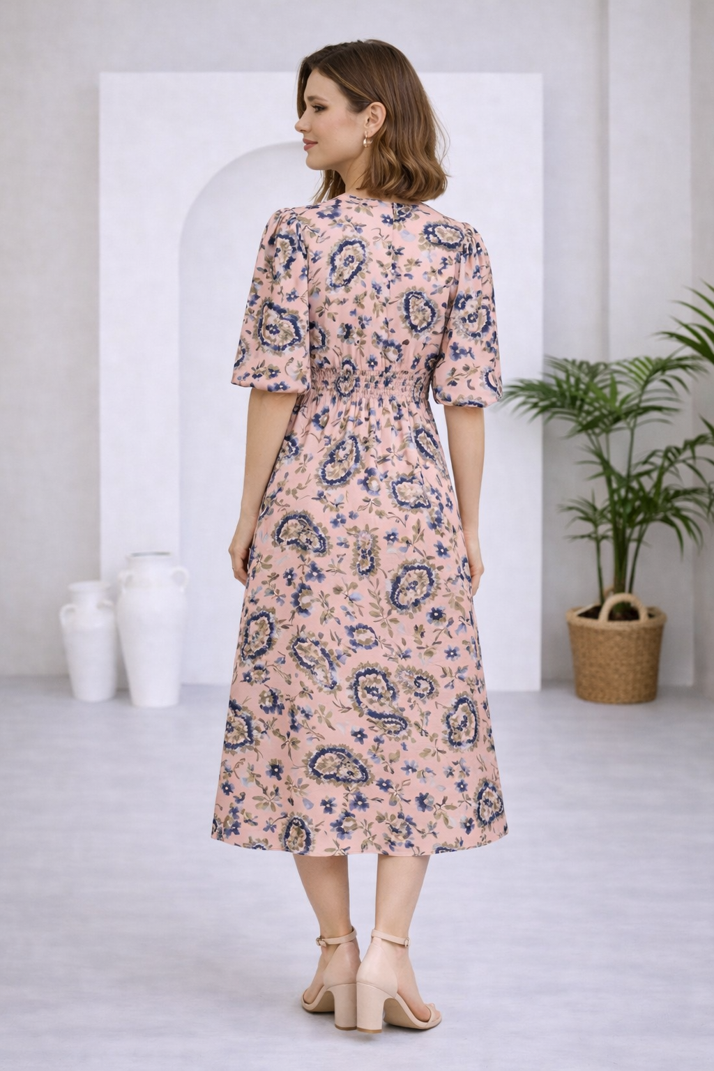 Flowy V-neck Button Down Dress | FRANSA