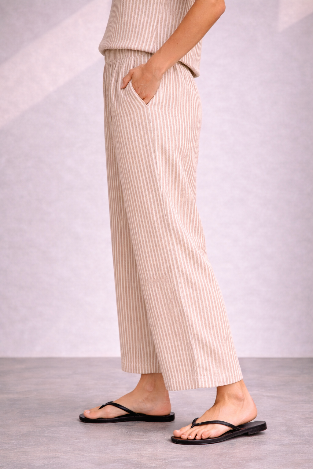 Striped Lightweight Linen Blend Pants Natural Beige | b.young