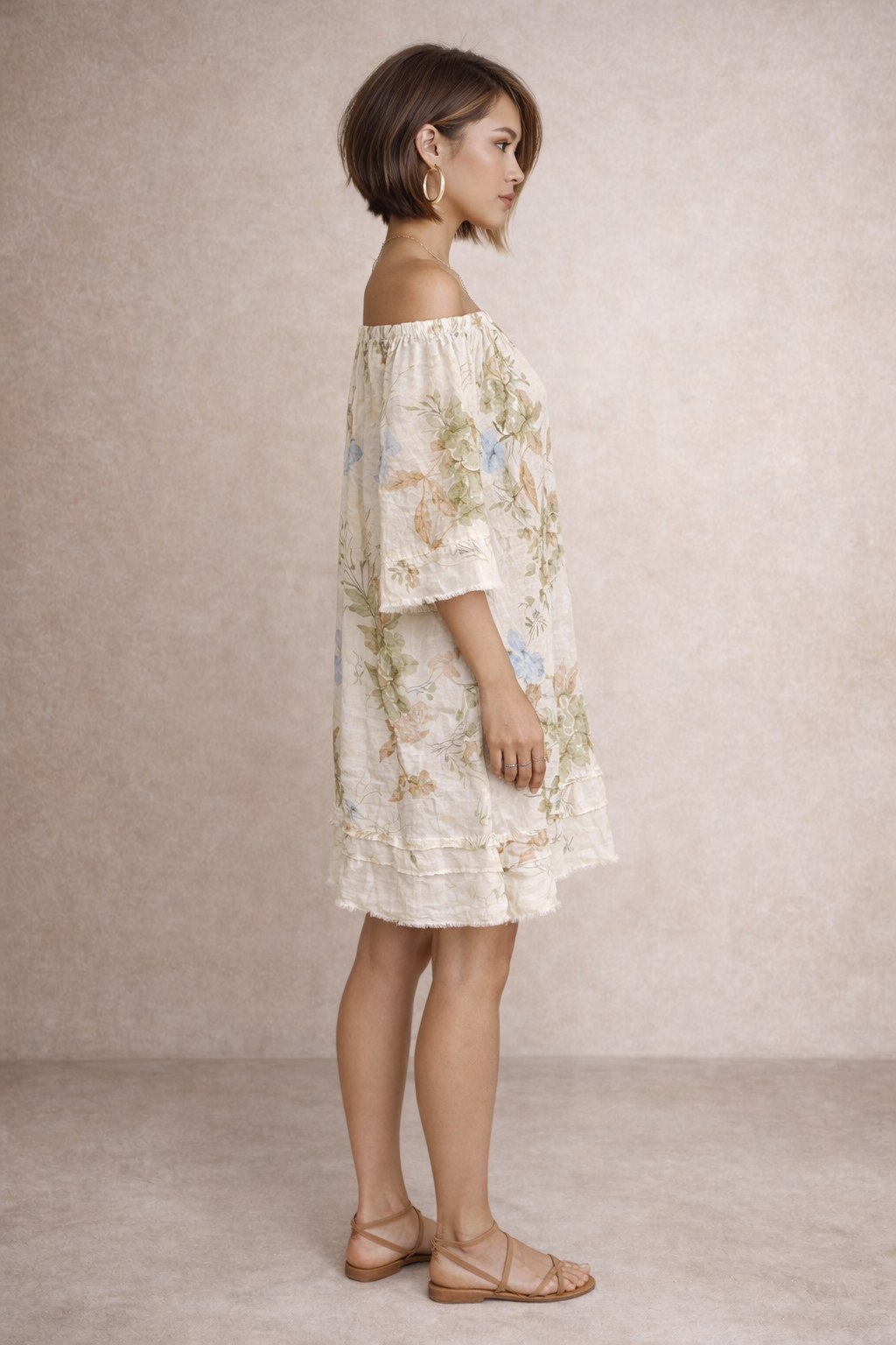 Floral Linen Ruffle Hem Dress by Sorella