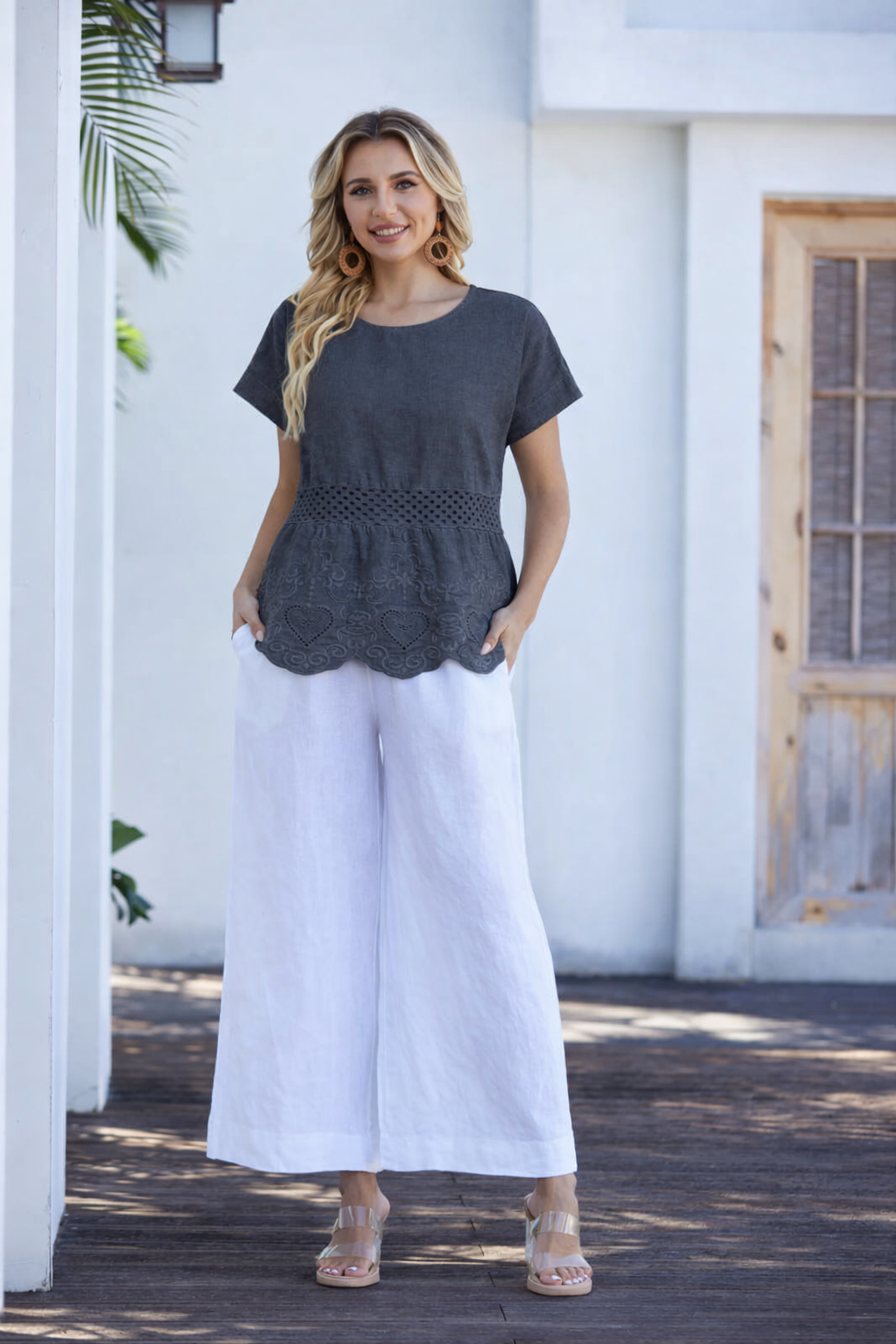 Linen Scalloped Top