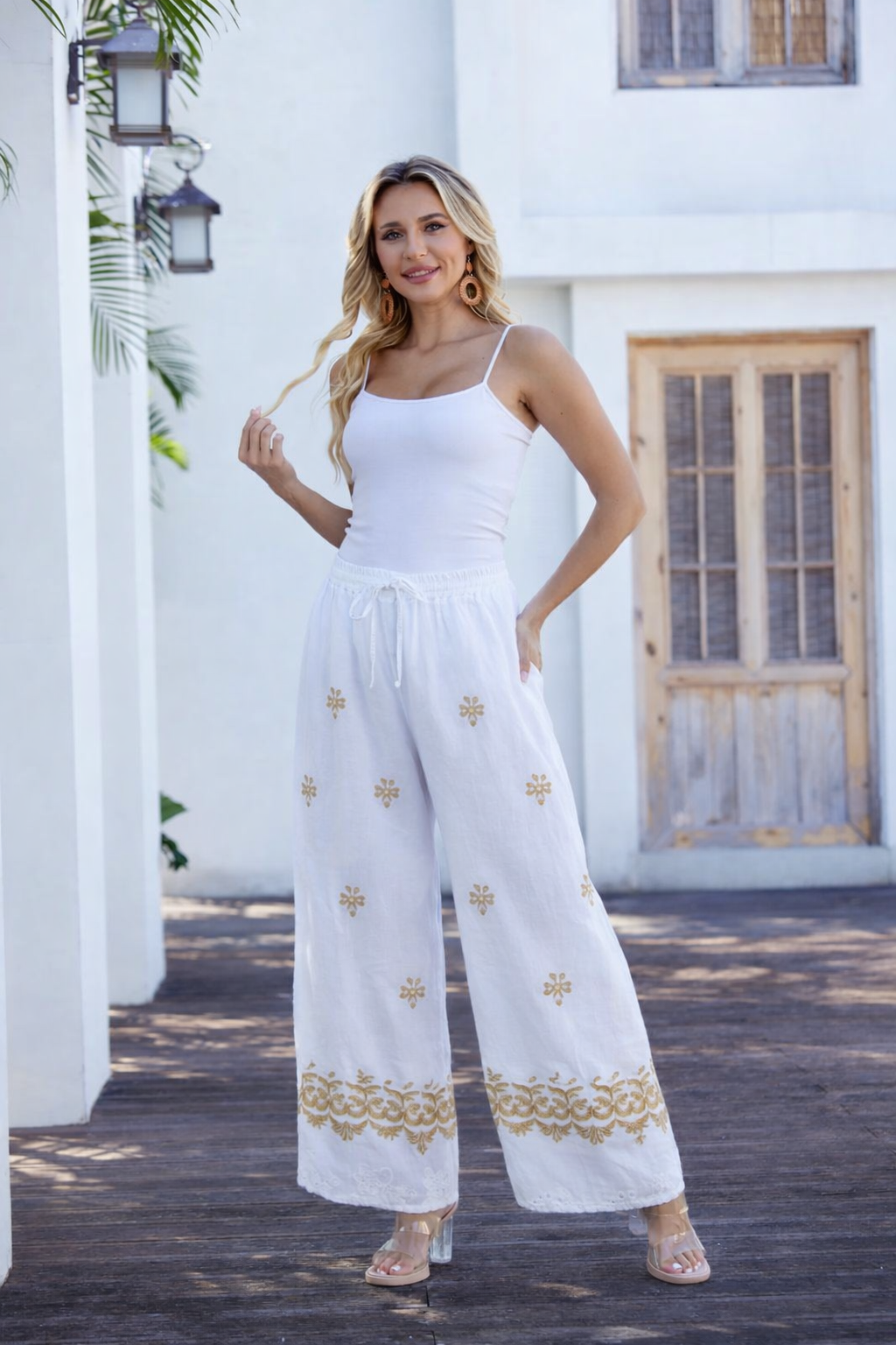Embroidered Linen Blend Pants | PAPA VANCOUVER