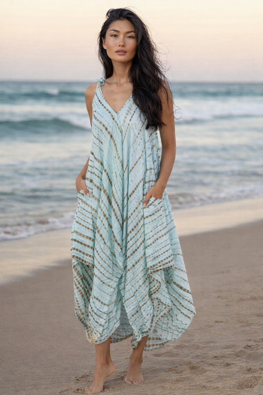 Bali Mint Tie-Dye Blend Jumpsuit – Relaxed Wide Leg, Adjustable Straps, One Size