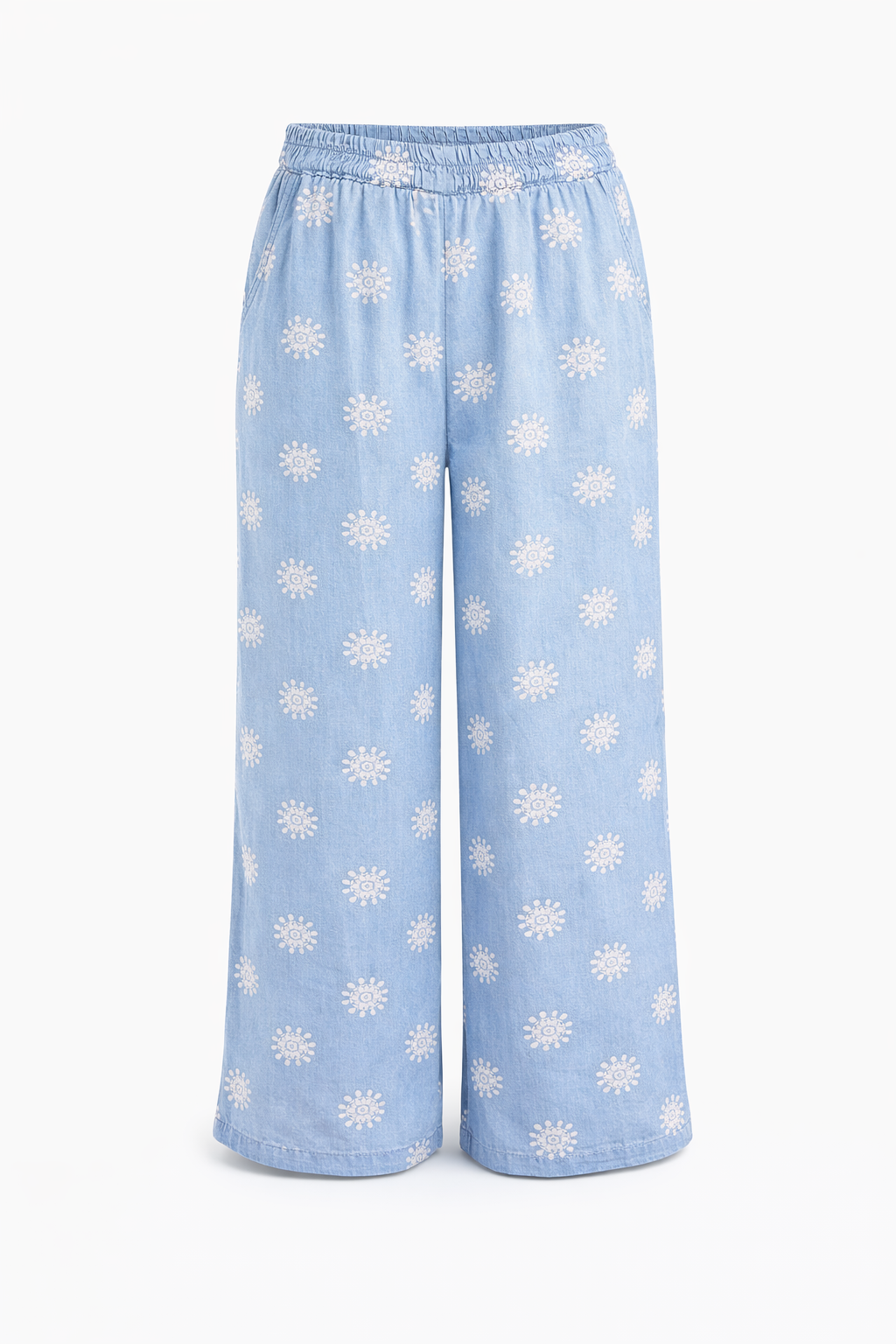 Italian Tencel Palazzo Pants Light  – Wide Leg Denim Print | One Size Relaxed Fit