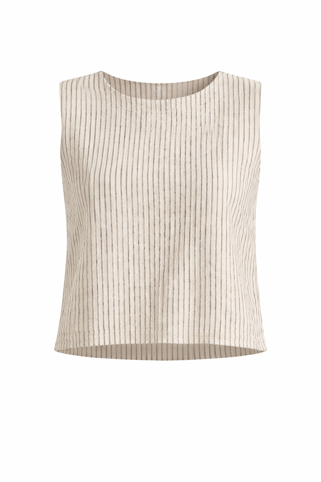 Striped Linen Sleeveless Top – Natural Beige Lightweight Summer Blouse