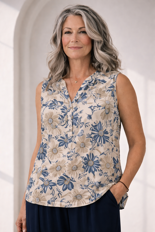 Floral Cotton Sleeveless Blouse | FRANSA