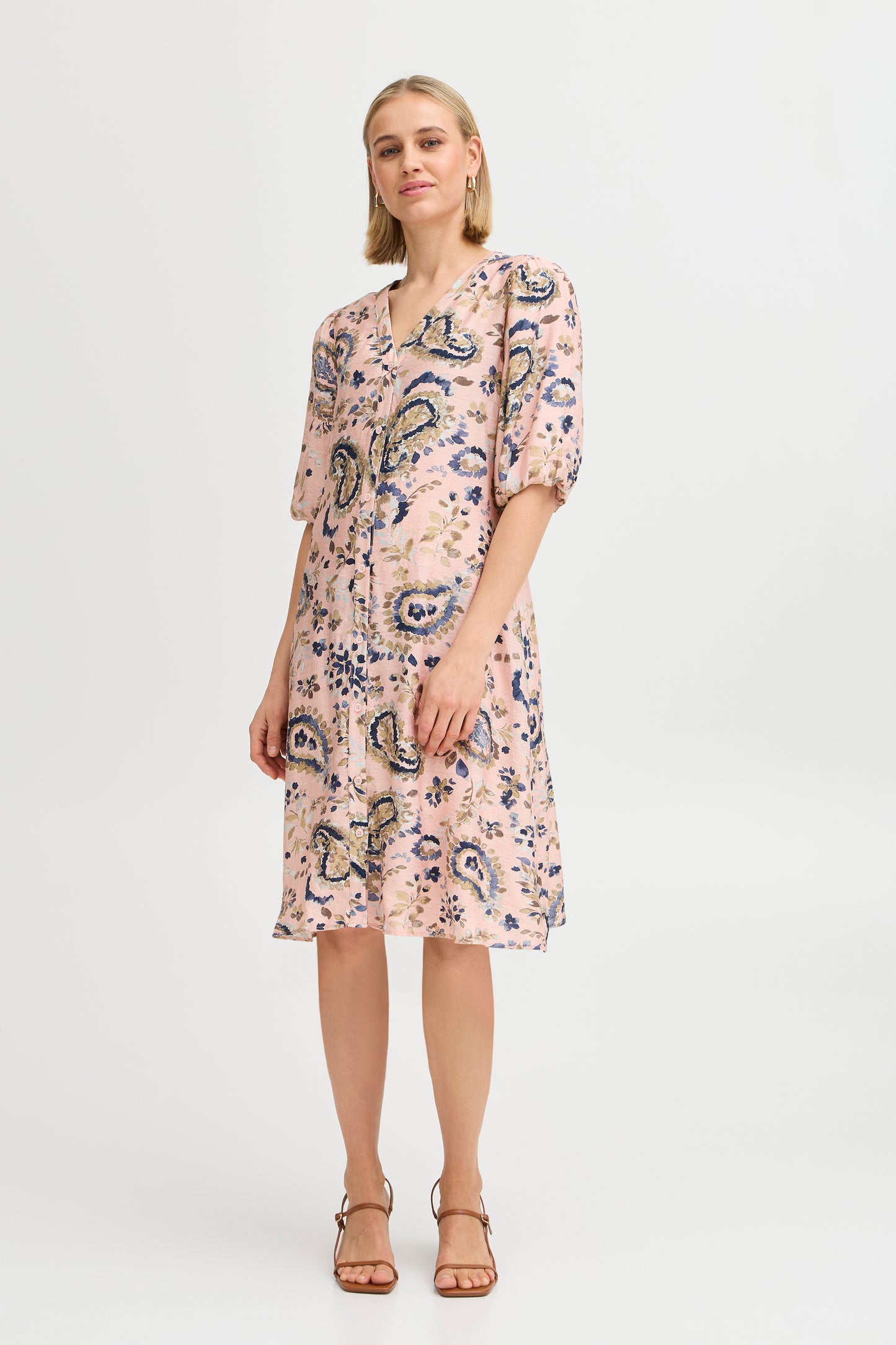 Flowy V-neck Button Down Dress | FRANSA - XX_Large, Smokey Pink image