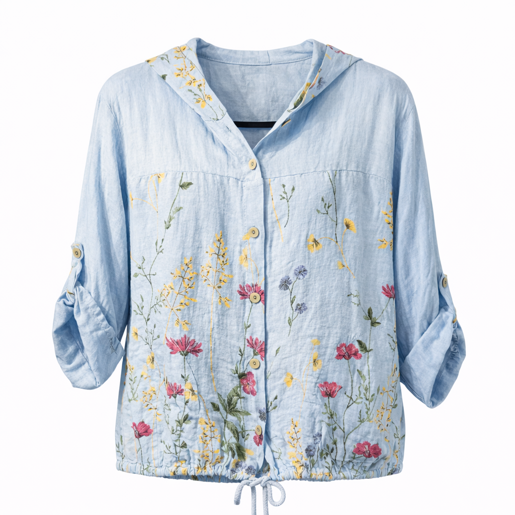 Floral Linen Button-Down Hoodie | SORELLA