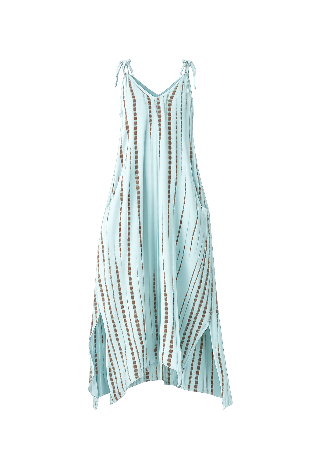 Bali Tie-Dye Rayon Maxi Dress – Aqua Green, Adjustable Straps, Relaxed Fit,