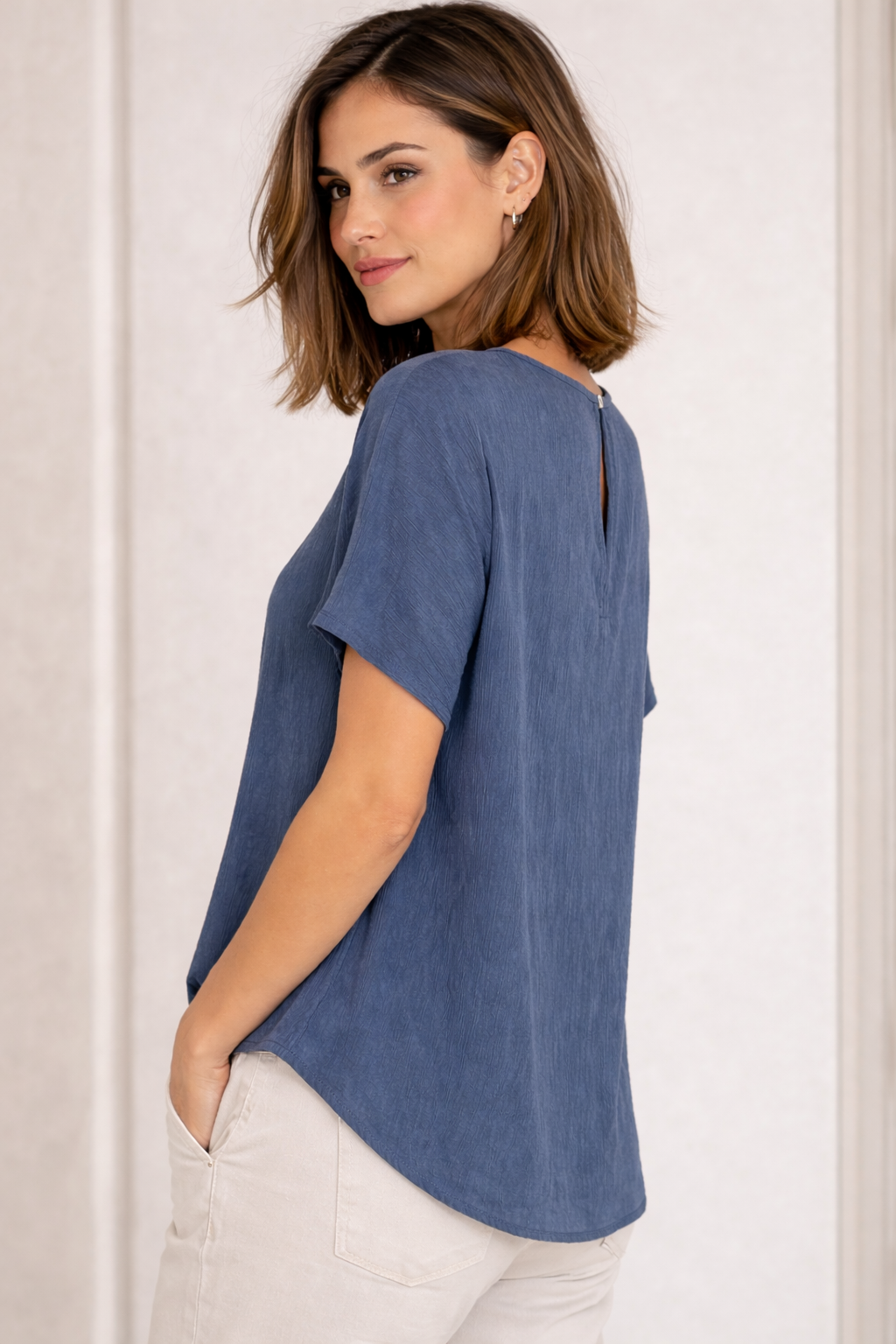 Short Sleeve Crepe Lightweight & Flowy Top | Blue or Black