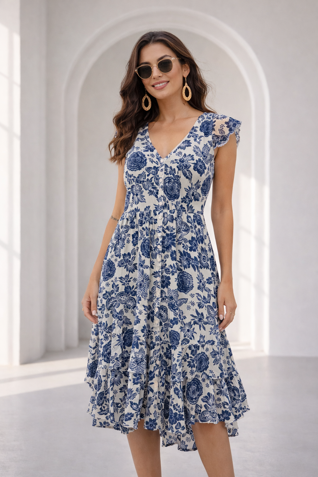 Blue Bloom Midi Dress by Papa Vancouver