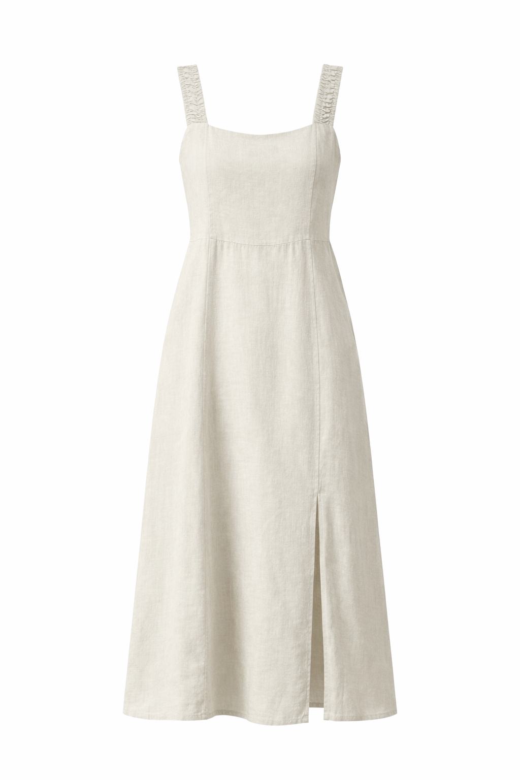 Classic Linen Maxi Dress With Side Split - Beige | Eternelle