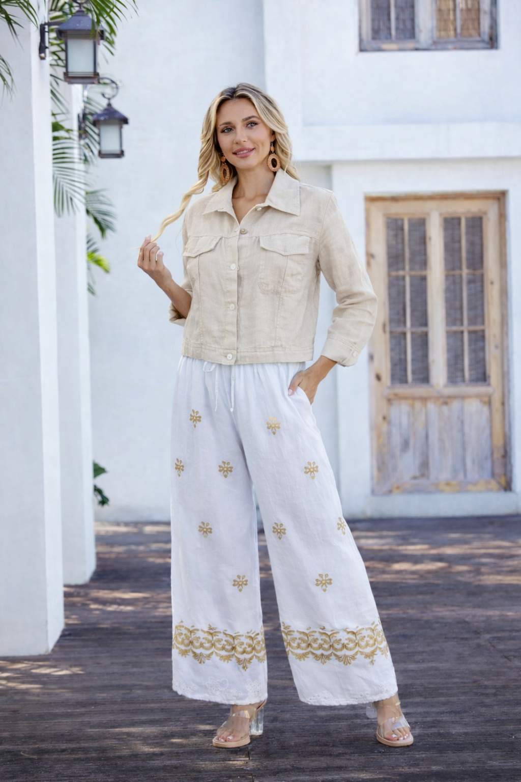 Embroidered Linen Blend Pants | PAPA VANCOUVER