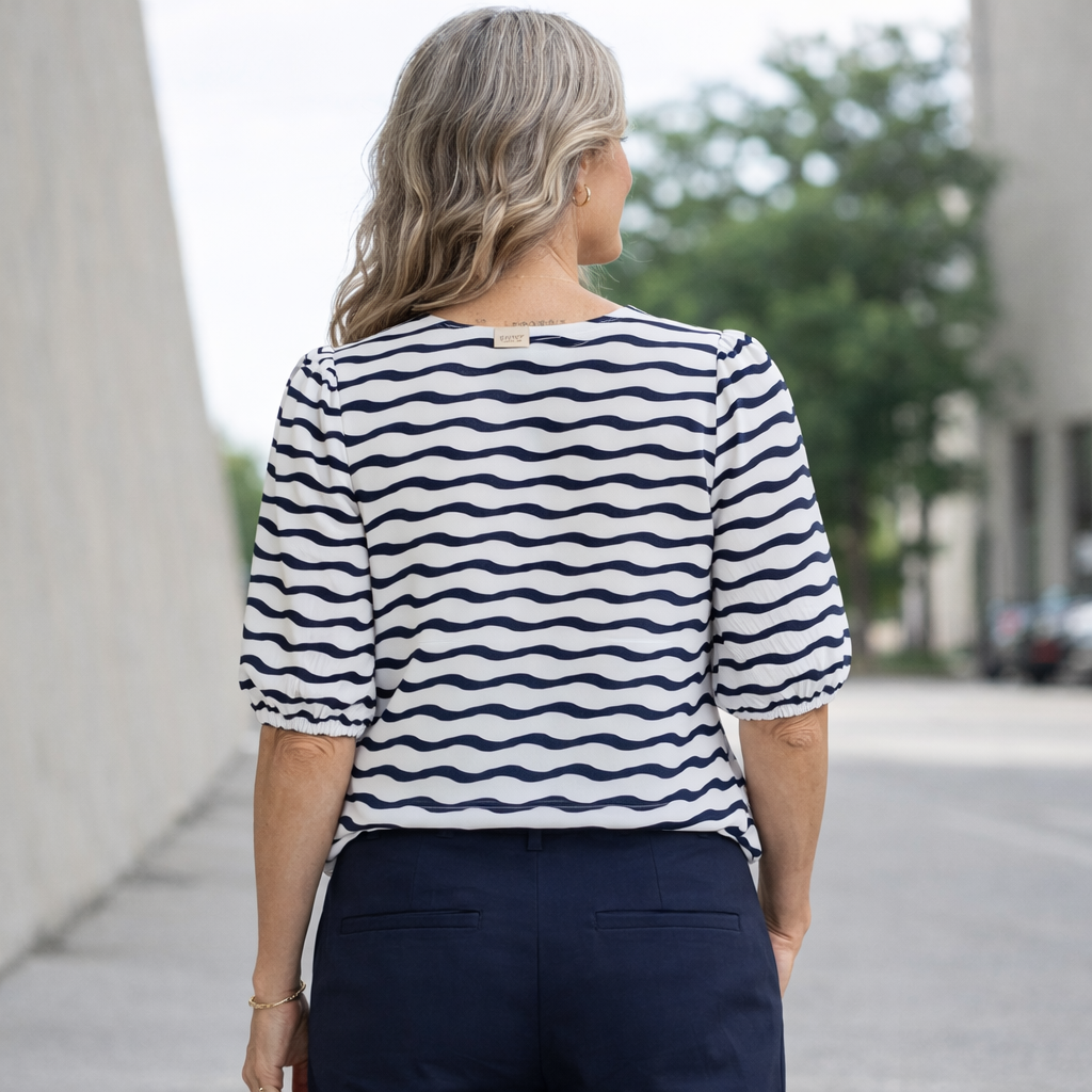 Wave Stripe Puff Sleeve Top | FRANSA