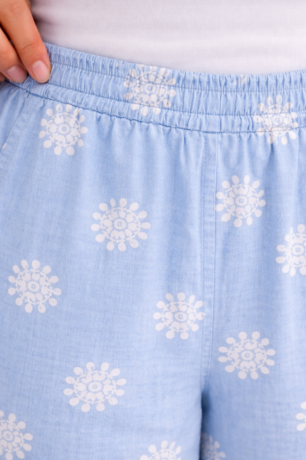 Italian Tencel Palazzo Pants Light  – Wide Leg Denim Print | One Size Relaxed Fit